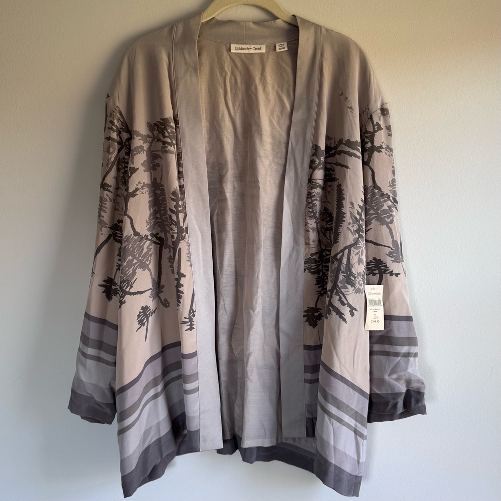 Coldwater Creek Gray and Cream Jacket with Natural Botanical Print